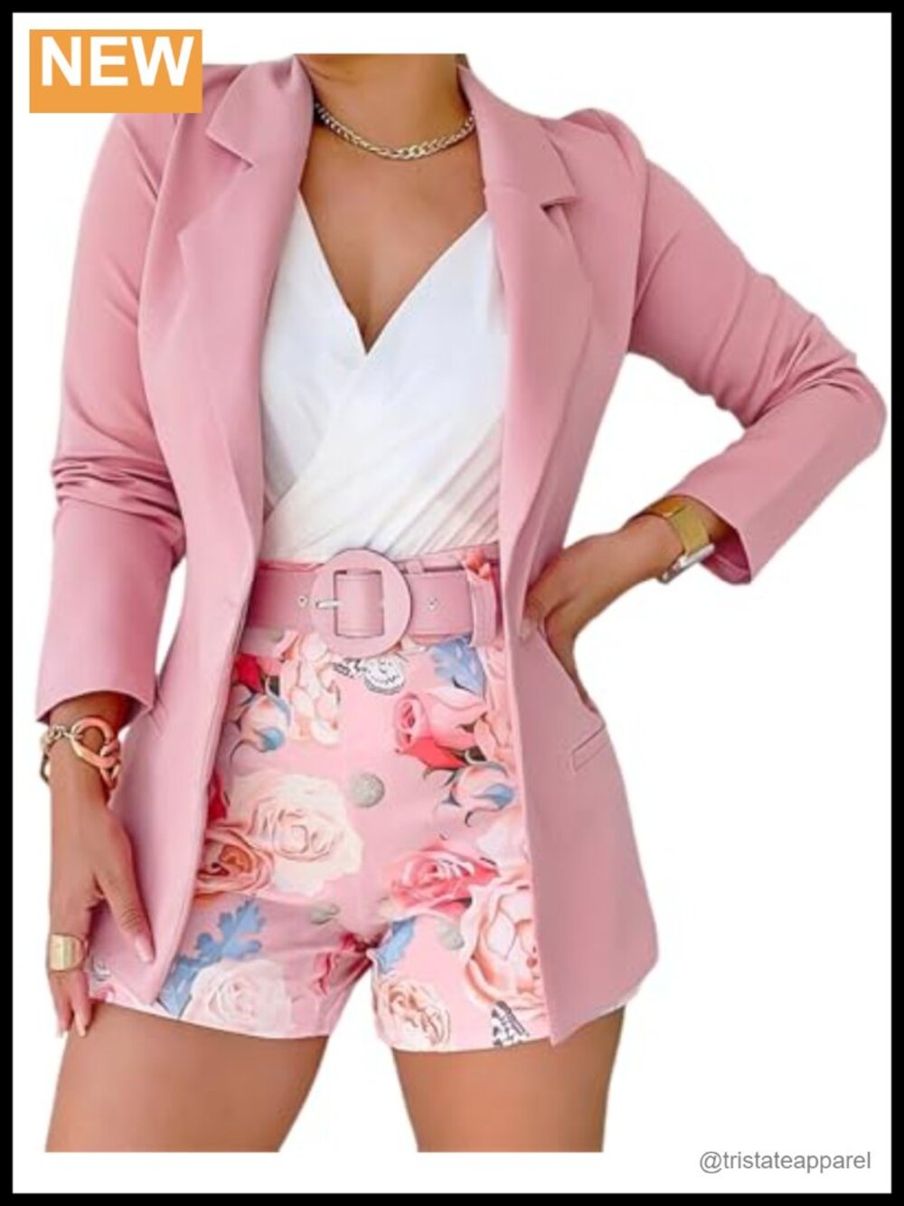 CHICME 2 Piece Blazer and Shorts Set Long Sleeve Polyester Blend
